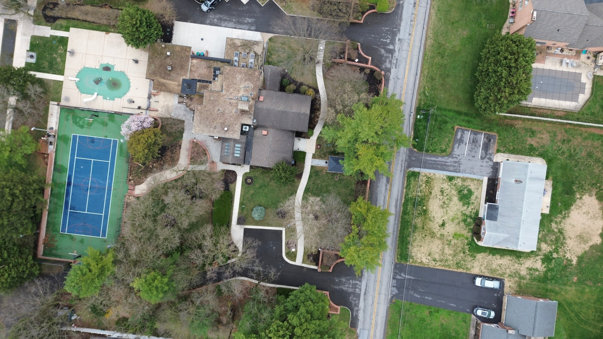 Aerial view of the Chesterton Academy of the Divine Family campus